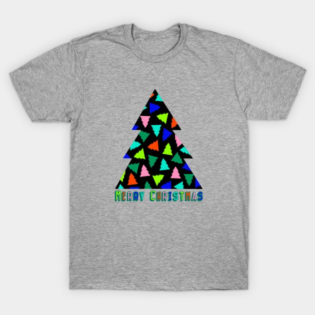 Christmas Tree Pattern in Bright Colours T-Shirt by OneThreeSix